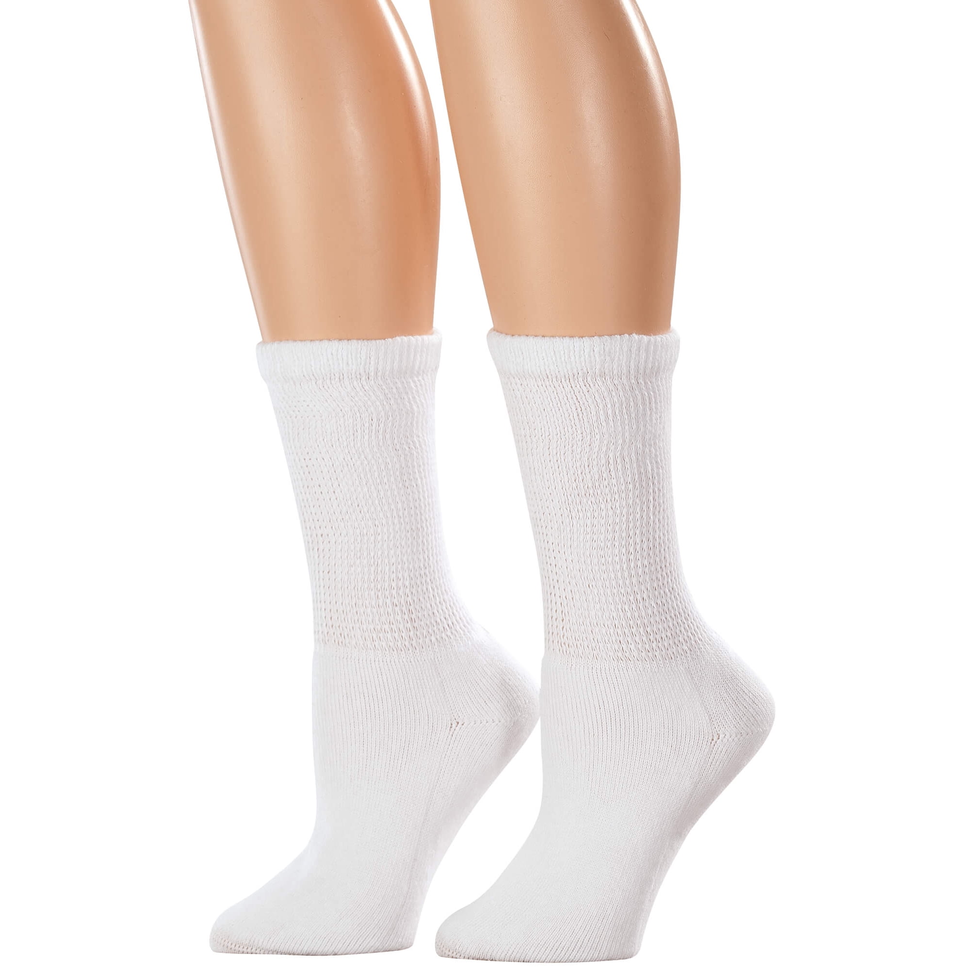 Silver StepsTM Cool & Dry Crew Cut Diabetic Socks, 3 Pair, White, Medium