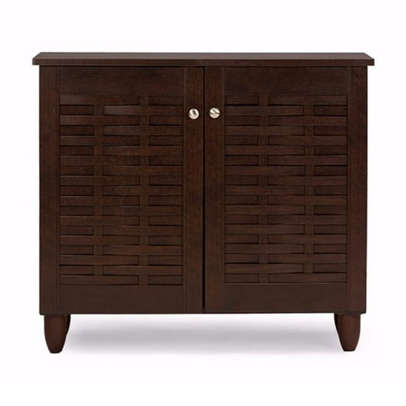 Winda Modern and  2-Door Dark Brown Wooden Entryway Shoes Storage Cabinet