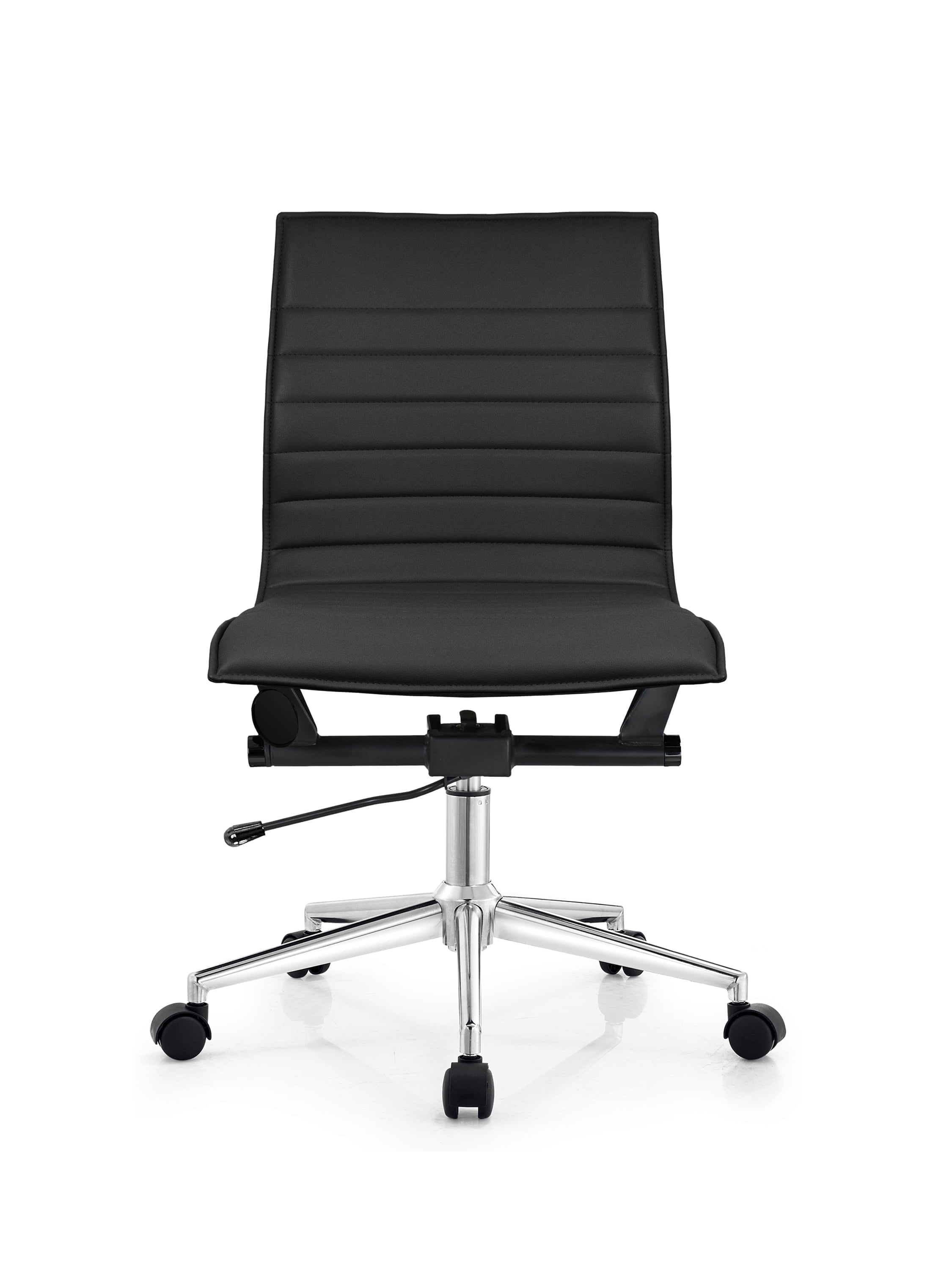 Homelala Black Contemporary Ergonomic Executive Mid back PU Leather No Arms Rest Tilt Adjustable Height With Wheels Lumbar Support Swivel Office Chair Conference Home Task, Set of 1, 1 piece