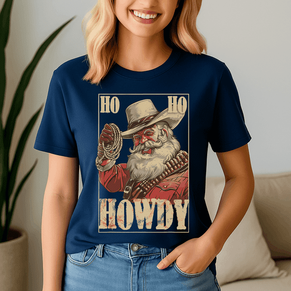 Cowboy Santa Claus Ho Ho Howdy Western Country Xmas, Retro Christmas Shirt, Xmas TShirt, Cute Santa Claus Holiday, Merry Christmas Gift