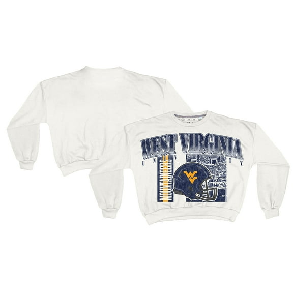 Women's Pressbox White West Virginia Mountaineers Oversized Janice Retro Waist-Length Sweatshirt