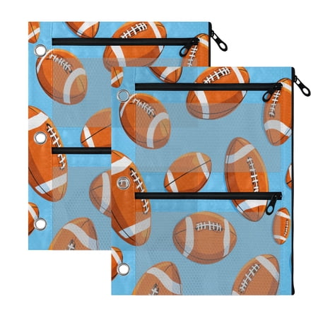 2 Pack 3-Ring Binder Pencil Pouch with Clear PVC Windows Cartoon Rugby Balls Pattern Large Capacity Stationery Bag for Classroom Office Supplies