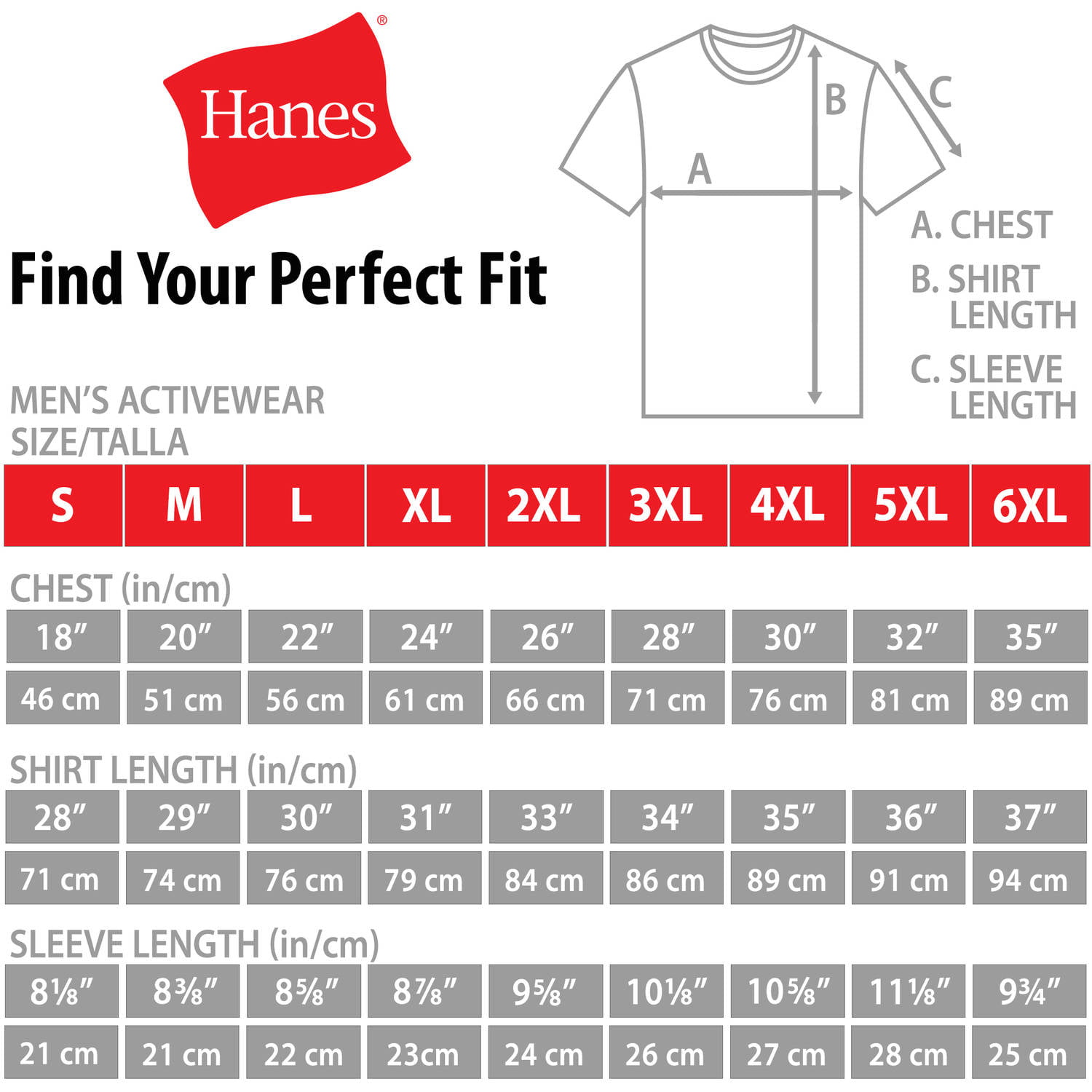 Hanes Nano T Shirt Size Chart