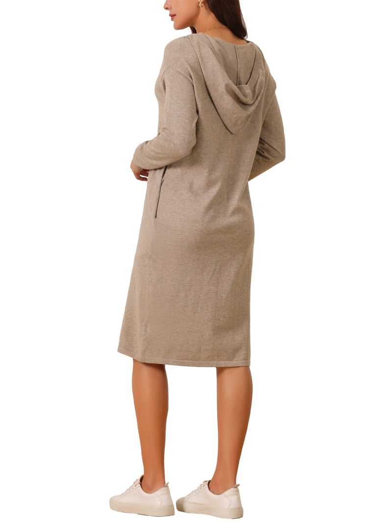 knee length dresses for ladies Mocha Hooded Sweater Midi Dress