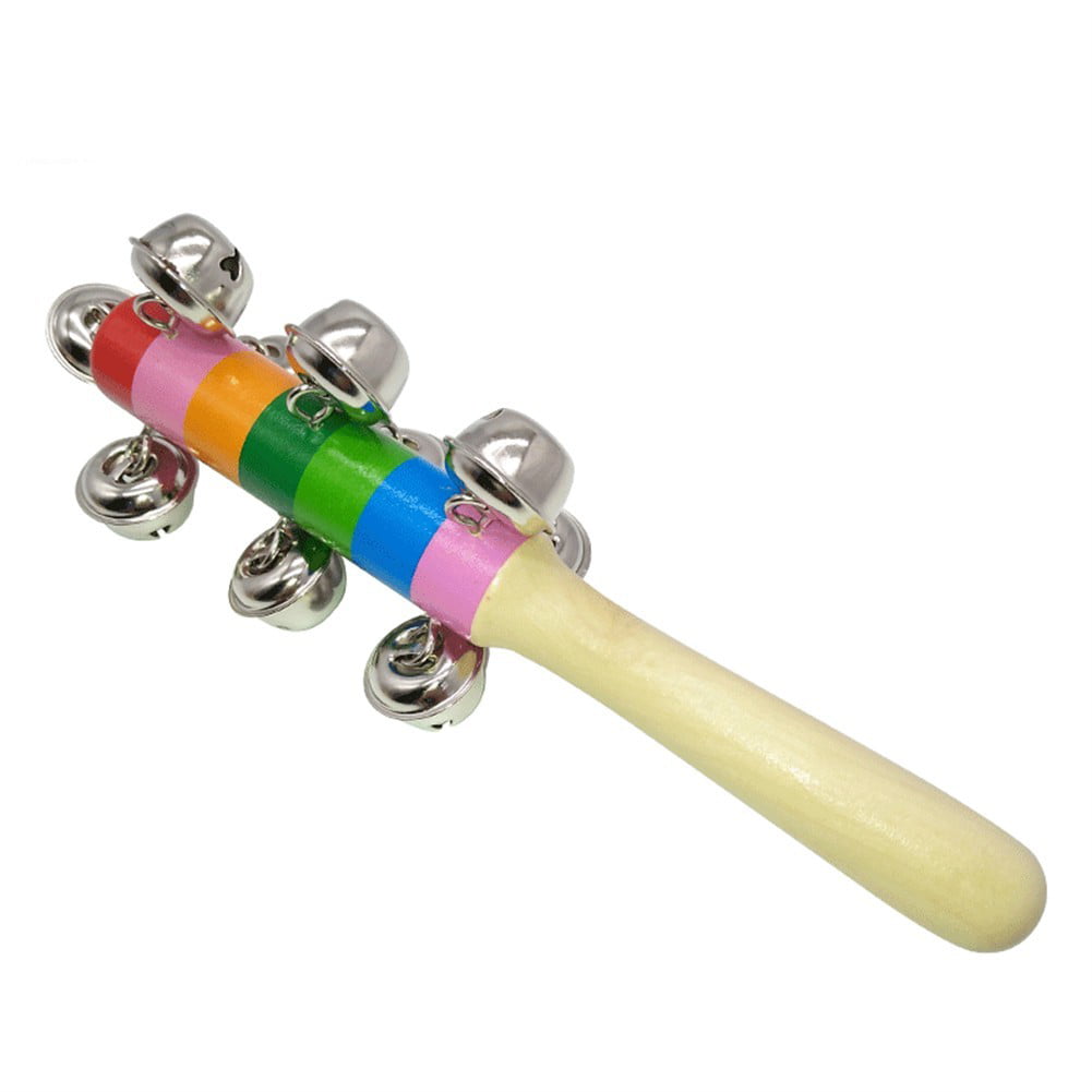 6pcs Rainbow Rattle Jingle Handbell Bell Colorful Wooden Bell Instrument Xmas 