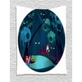 thumbnail image 1 of Gnome Tapestry, Halloween Theme with Scary Ghost Devil Eyes Deep in the Forest Cartoon Design, Wall Hanging for Bedroom Living Room Dorm Decor, 40W X 60L Inches, Teal Night Blue, by Ambesonne, 1 of 2
