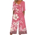 thumbnail image 2 of Xuyuer Women's Summer Floral Print Casual Short Sleeve V-Neck Back Zipper Side Pocket Jumpsuit - One-Piece Pants, Pants for Women, 2 of 5
