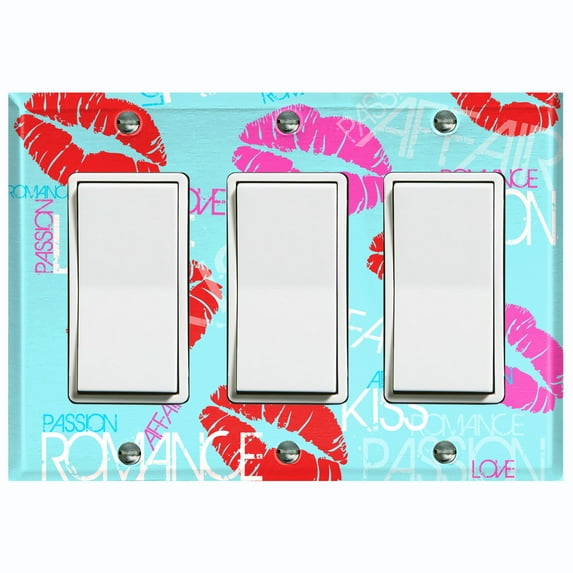 Metal Light Switch Plate Cover Lipstick Kisses Love Romance Teal LOV003