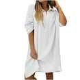 thumbnail image 3 of Wdfiry T-shirt Dress for Women Solid Color Cotton Linen Lapel Button Long Sleeve Dress Casual Side Slit Dresses with Pocket, 3 of 7