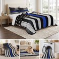 thumbnail image 6 of Full Quilt Set 78''x90'', Blue American Flag Lightweight Bedspread Coverlet Set with 2 Pillow Shams, Black White Stripe US Flag Retro Wooden Breathable All Season Quilt Bedding for Bedroom/Guest Room, 6 of 9