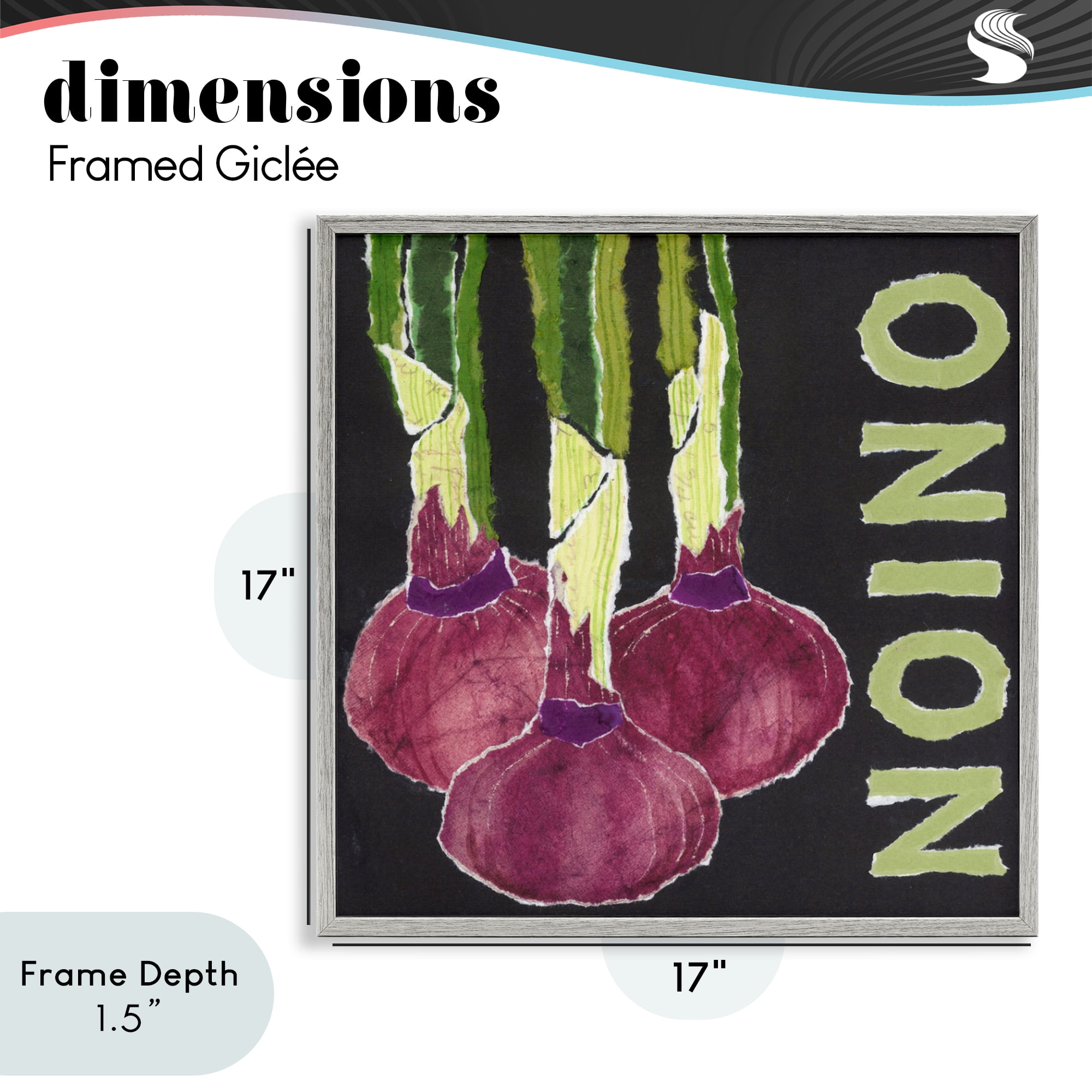 Stupell Industries Collaged Garden Onion Gray Framed Giclee Art, design by Nancy Overton