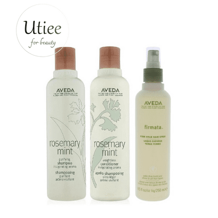 Aveda Rosemary Mint Purifying Shampoo 8.5oz & Weightless Conditioner 8.5oz set plus Firmata Firm Hold Hair Spray 8.5 Oz