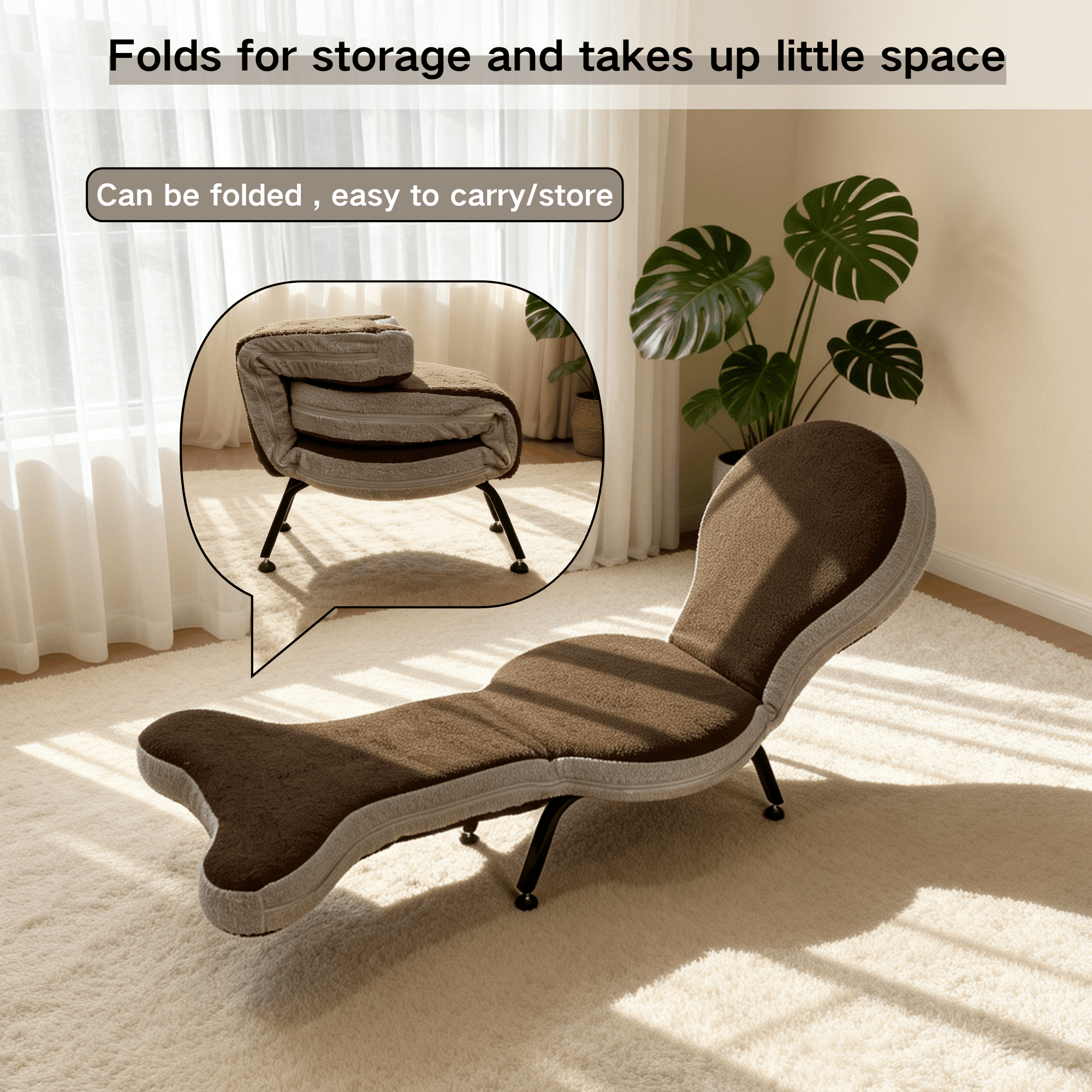 Multi-Functional Foldable Lazy Sofa Chair, Made Of Teddy Velvet Fabric, Multi-Purpose, Suitable For Both Indoor And Outdoor Use, Easy To Carry And Move, Comfortable Seating