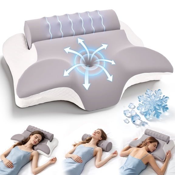 RELOIVE Cervical Neck Pillow for Neck Pain Relief – Adjustable Height Insert & Detachable Roll – Dreamers Relief - Side Sleeper Back, & Stomach Use