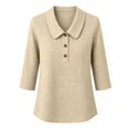 thumbnail image 4 of Summer Sales Womens Summer Tops Loose‑Fit Cotton‑Linen 3/4 Sleeve Lightweight Casual Blouse Oversized Tshirts for Women Under 12$, 4 of 6