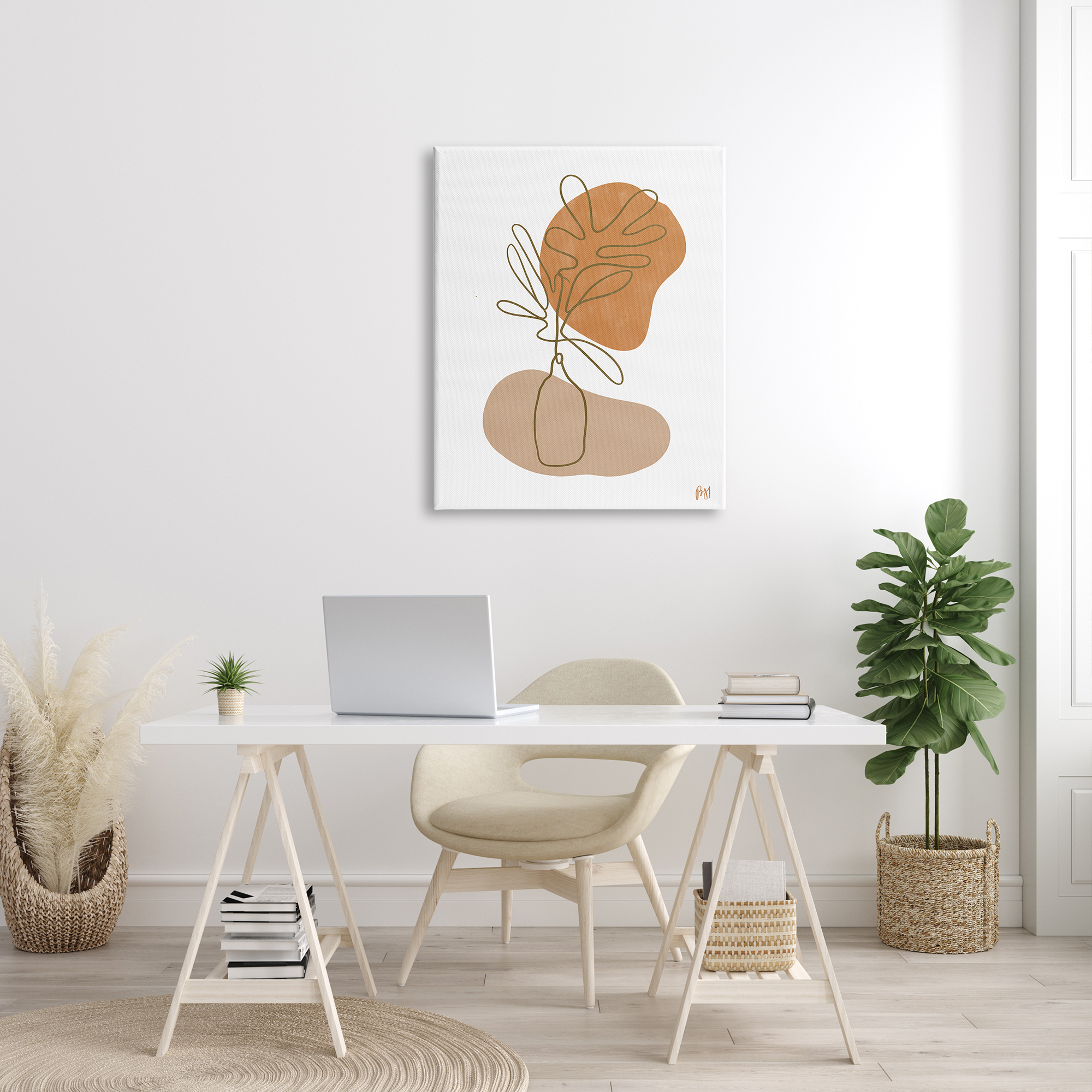 Stupell Indtries Tropical Plant Line Drawing Abstract Groovy Boho Shapes,30 x 40,Design by Birch&Ink