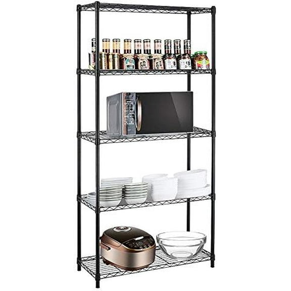 Adjustable 5-Shelf Shelving Unit Storage Rack Wire Shelving, Heavy Duty Freestanding Ventilated Metal Wire Rack Multipurpose Shelves Display Rack - 72" H x 36" L x 14" W-Black