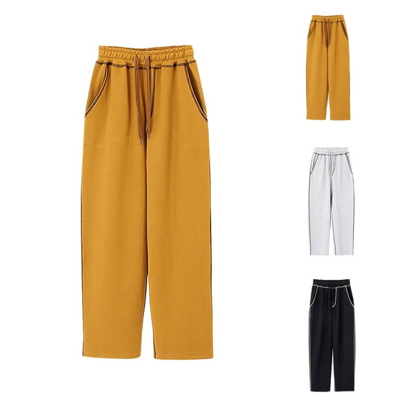 Fesfesfes Kids Casual Pants Big Girls and Boys Straight-Leg Pants Solid Color Loose Pants Elastic Waist Drawstring Pants