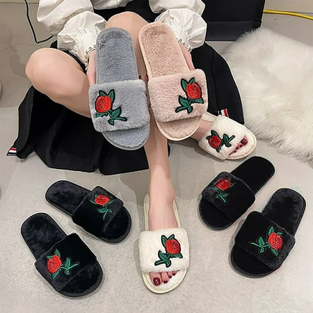 

Cathalem Good Motion Plush Slippers for Women 2022 New Spring And Autumn Rose Home Leisure Non Slip Plush Slippers for Women 10 Grey 7.5