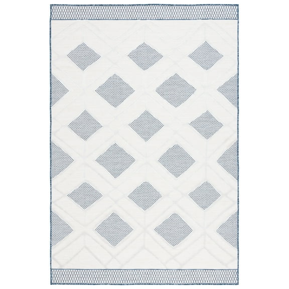 SAFAVIEH Cabana Carina Diamond Indoor/Outdoor Area Rug, Ivory/Navy, 9' x 12'