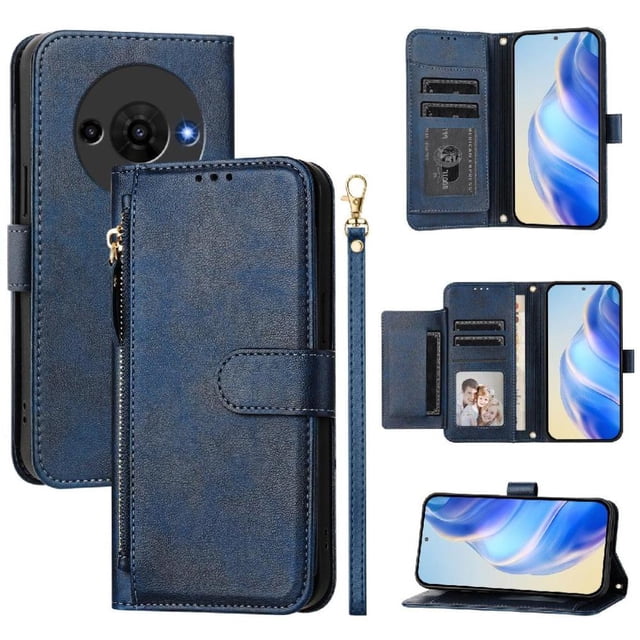 FOXDOCK Funda Tipo Cartera para Xiaomi Poco F8 Pro Cuero PU con Cremallera y Correa de Muñeca, Ranuras para Tarjetas, Soporte Plegable, Cierre Magnético