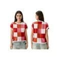 thumbnail image 3 of Michellecmm Women's Knitted Tops Ribbed Checkered Round Neck Short Sleeve Contrast Color Casual Crop T-Shirt, 3 of 9