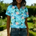 thumbnail image 4 of Women Hawaiian Aloha Luau Shirt Floral Tropic Print Short Sleeve Button Up Summer Party Tops Blue S, 4 of 5
