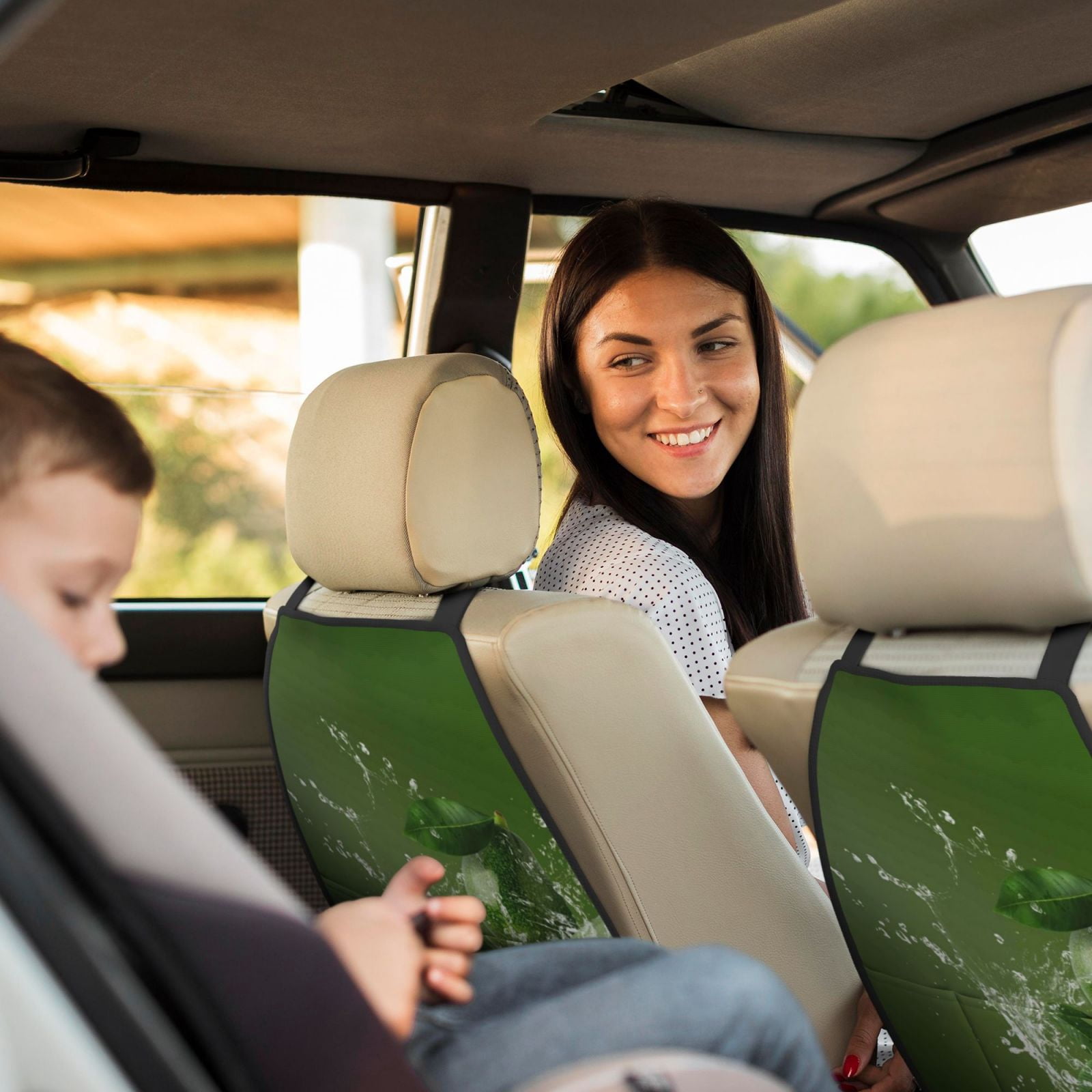 Xecao Friut Avocado Pattern Car Seat Back Protector 2 Pack Large Capacity Pocket, Kick Mats Back Seat Protector