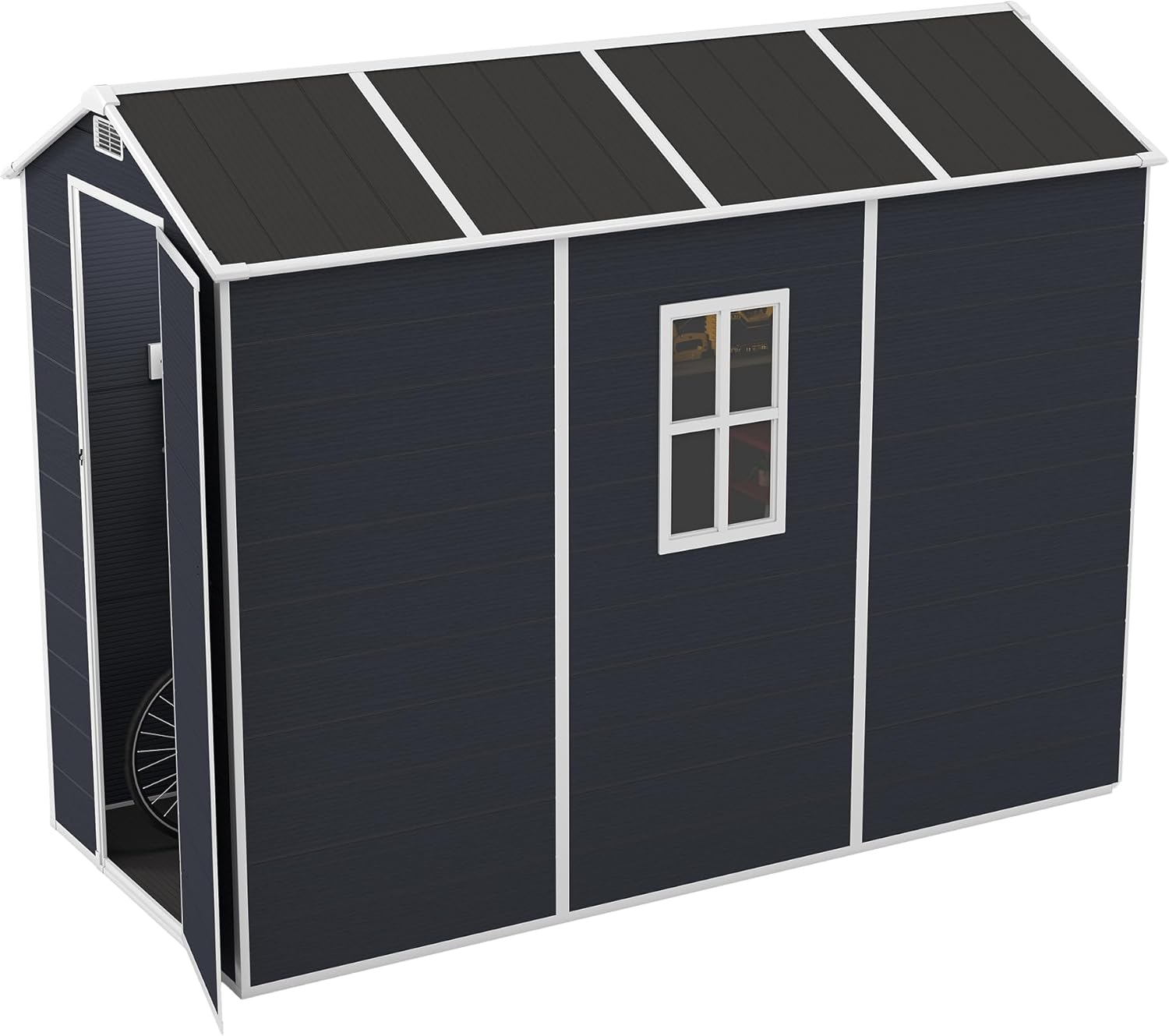 6x6 Ft Plastic Outdoor Storage Shed with Floor, Resin Plastic Tool Shed with Lockable Door for Yard, Garden Shed Patio, Weatherproof, Black