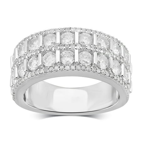 Arista 2.00 Carat T.W Diamond Three Row Anniversary Ring in Sterling Silver(I-J, 2-I3)