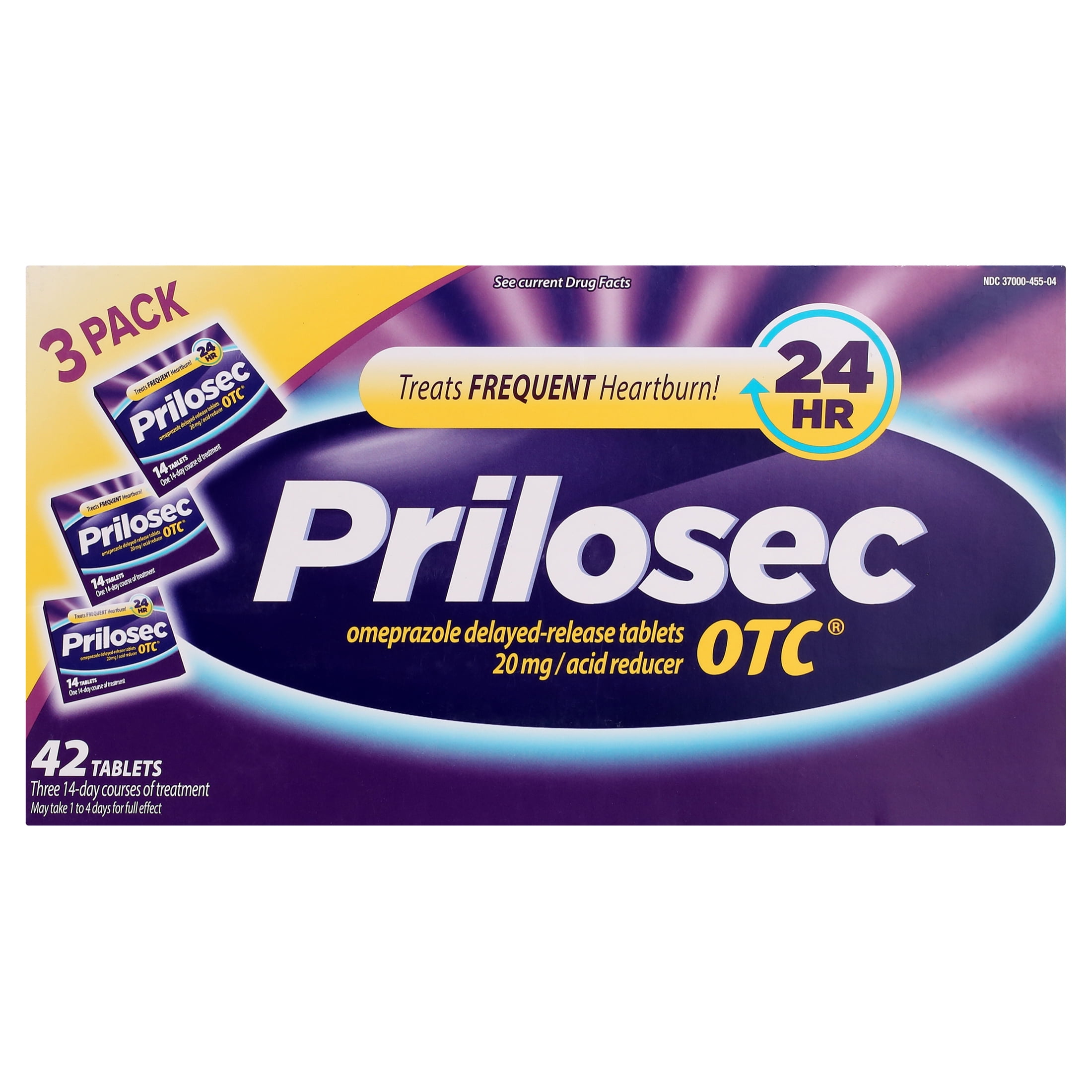 Prilosec OTC 24 Hour, Omeprazole Delayed-Release Tablets, 20mg Acid Reducer, 42 Tablets (3 Pack of 14 Tablets)