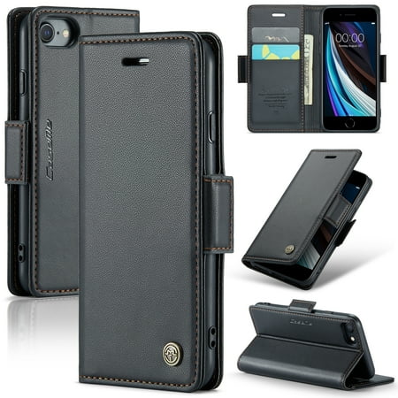 Feishell for iPhone 7 / iPhone 8 / iPhone SE 2020/2022 Wallet Case with [RFID Blocking] Leather Flip Folio Strong Magnetic Closure Protective Cover Credit Card Holder Kickstand Men Women,Black
