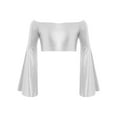 thumbnail image 3 of Miutii Kids Girls Disco Party Shirts Off-Shoulder Festival Rave Outfit Long Flared Sleeve Jazz Hip Hip Dance Crop Tops Silver 10, 3 of 7