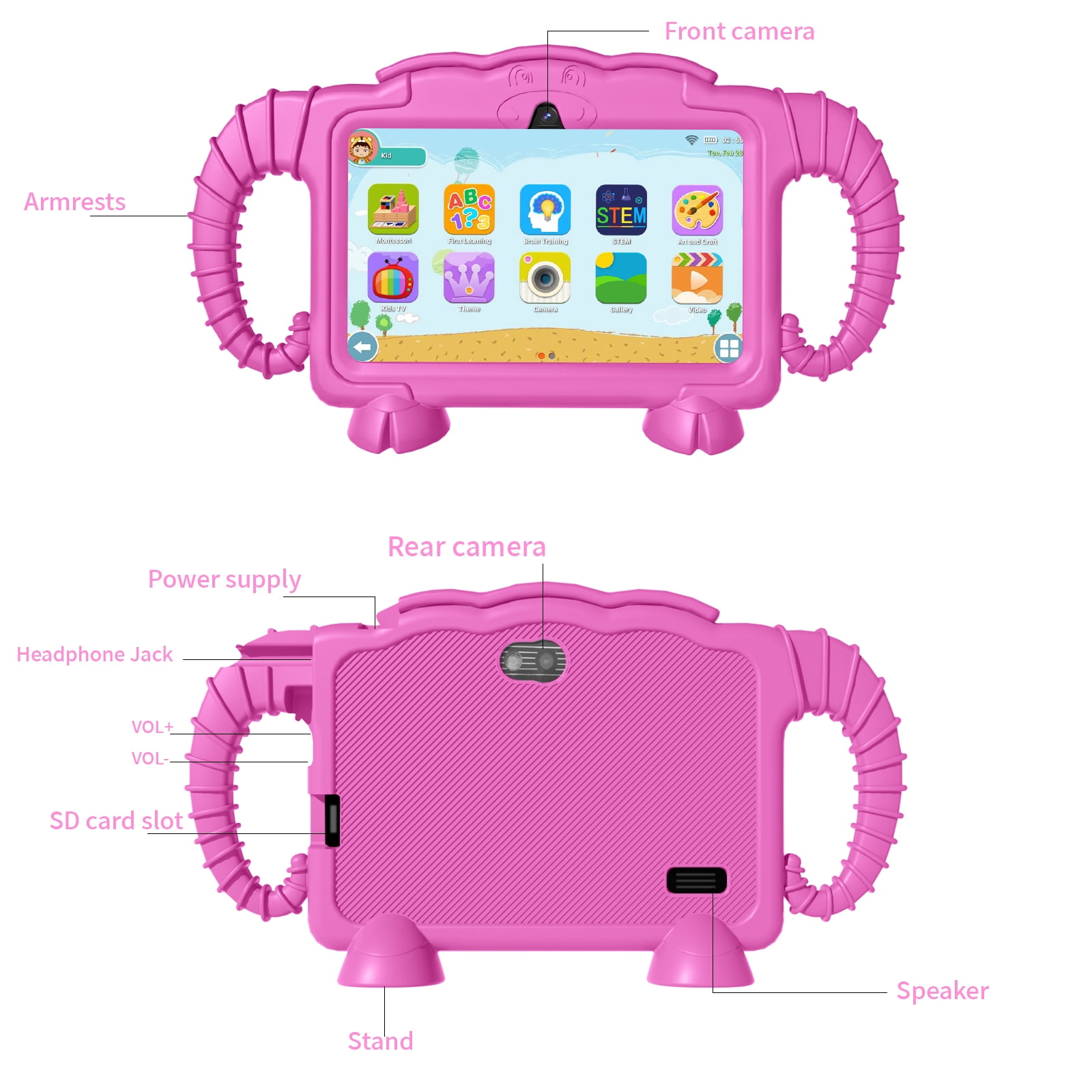 Kids Tablet, 7 inch Android Tablet for Kids, 6GB RAM 32GB ROM Quad-Core Toddler Tablet with Shockproof Case, Bluetooth, WiFi, Parental Control, 2MP+2MP Dual Camera, GPS, Games