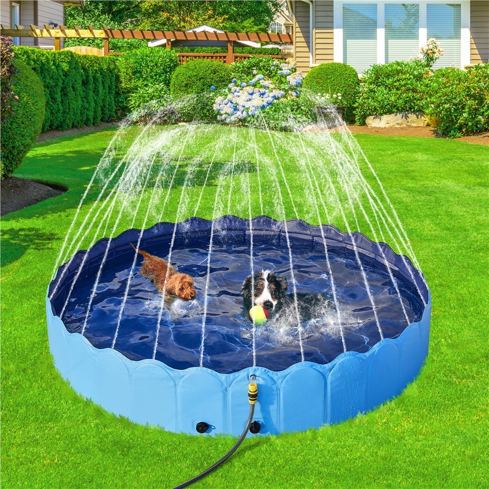 Yaheetech Portable Plastic Dog Swimming Pool with Sprinkler, 79in, Blue