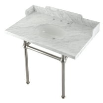 Kingston Brass LMS36MB8 Pemberton 36" Carrara Marble Console Sink with Brass Legs (8-Inch, 3-Hole), Carrara Marble White/Brushed Nickel