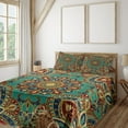 thumbnail image 2 of Ambesonne Mandala Fitted & Top Sheet Set with Shams, Oriental, Teal Indigo Ruby, 2 of 5
