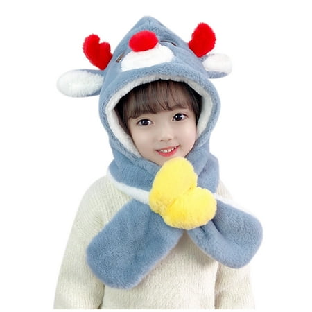 

ZTTD Toddler Girl&Boy Baby Ear Protection Hat Splice Cap Scarf Integrated Set Christmas Deer Thicken Hats Outdoor Wear A