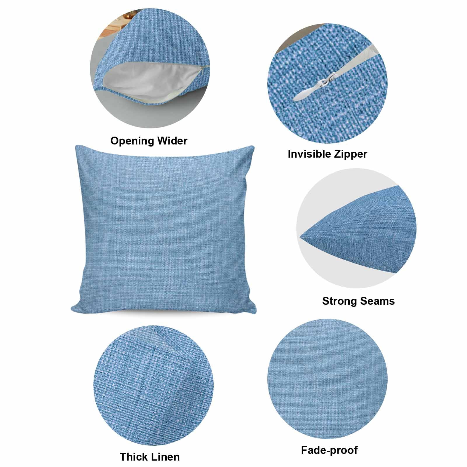 Blue Pillow Covers 16x16 Inch, Farmhouse Burlap Solid Blue Color Modern Linen Texture Linen Pillowcase with Invisible Zipper, Decorative Throw Pillow Covers Cushion Case for Couch Sofa Bed