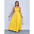thumbnail image 6 of Mustard Yellow Boho Spaghetti Strap Backless Maxi Dress Flowing Vacation Gown For Women, 6 of 7