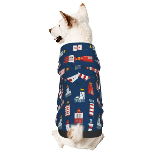 Fotbe Cartoon Lighthouse Sudadera con Estampado para Perros Pequeños – Suéter con Capucha para Mascotas, Tela Suave de Forro Polar con Bolsillo-X-Large