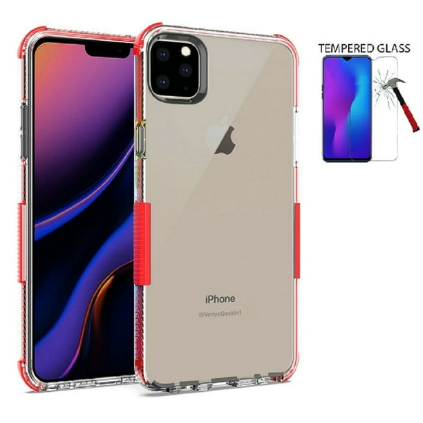 Phone Case For Iphone 11 Pro Max 6 5 Straight Talk Apple Iphone 11 Pro Max Shockproof Clear Tpu Bumper Cover With Color Edges Tempered Glass Clear Red Walmart Com Walmart Com