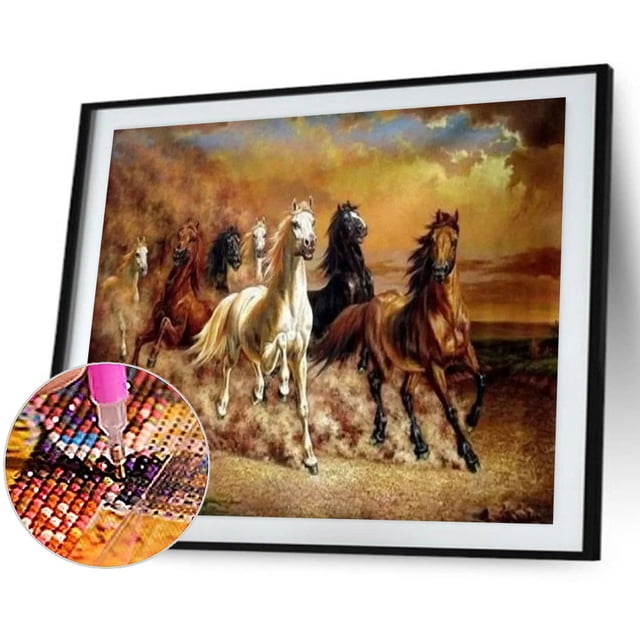 Cuadros Decorativos Kits de pintura de diamante 5D DIY cuadro de pared de mosaico de caballo de taladro redondo completo (V2344) Ehuebsd embutido en tela