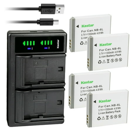 Kastar 4-Pack NB-6L Battery and LTD2 USB Charger Replacement for Canon PowerShot SD3500 IS  PowerShot SD4000 IS  PowerShot SX170 IS  PowerShot SX240 HS  PowerShot SX260 HS  PowerShot SX270 HS Camera