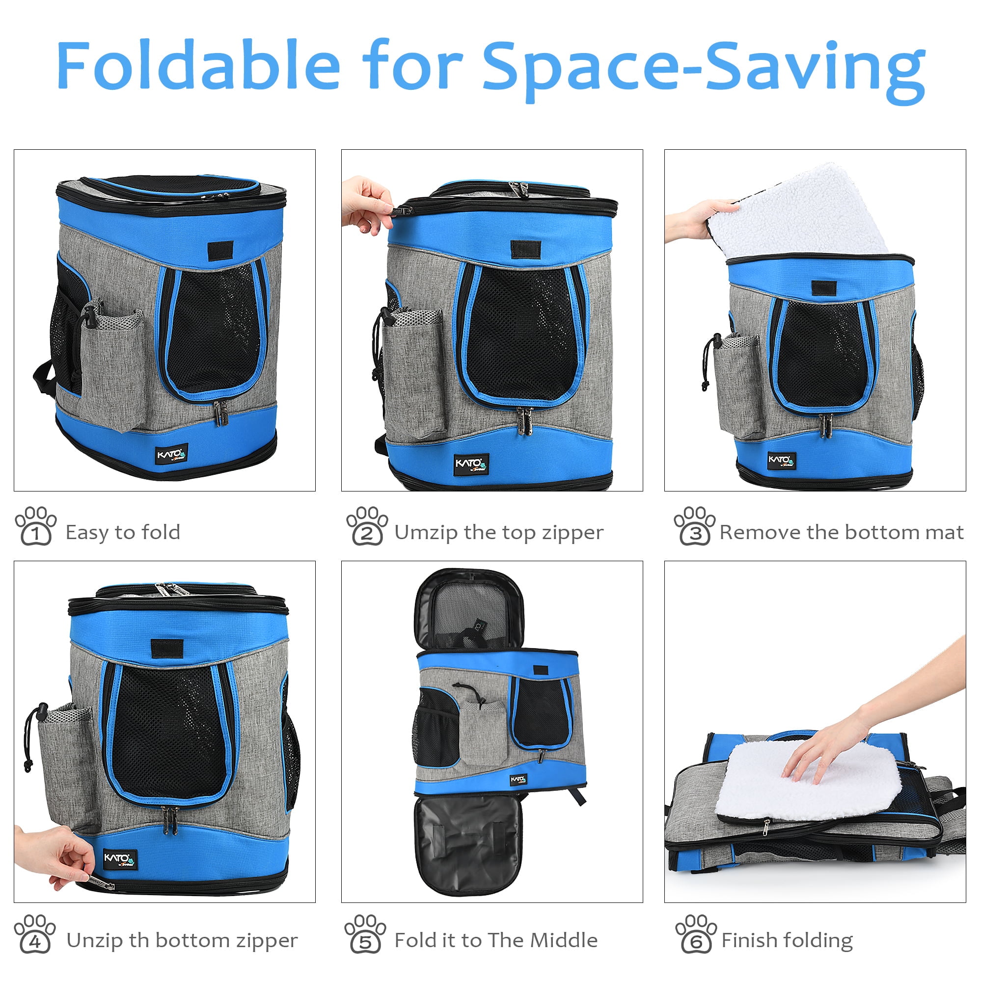 Tirrinia Pet Carrier Backpack for Dogs and Cats up to 15 LBS Comfort Dog Cat Carrier Travel Bag Breathable for Hiking, Walking, Cycling & Outdoor Use 16"H x13.2"L x12"W Blue