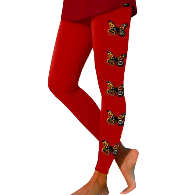 PEASKJP Women's Ultra Soft Leggings Capri, Full Length, with Pockets, Ribbed, Tummy Control & Joggers, Red L