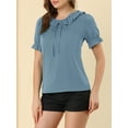 thumbnail image 5 of Allegra K Women's Tie Neck Ruffle Neck Blouse Puff Sleeve Ruffle Cuff Solid Tops, 5 of 6