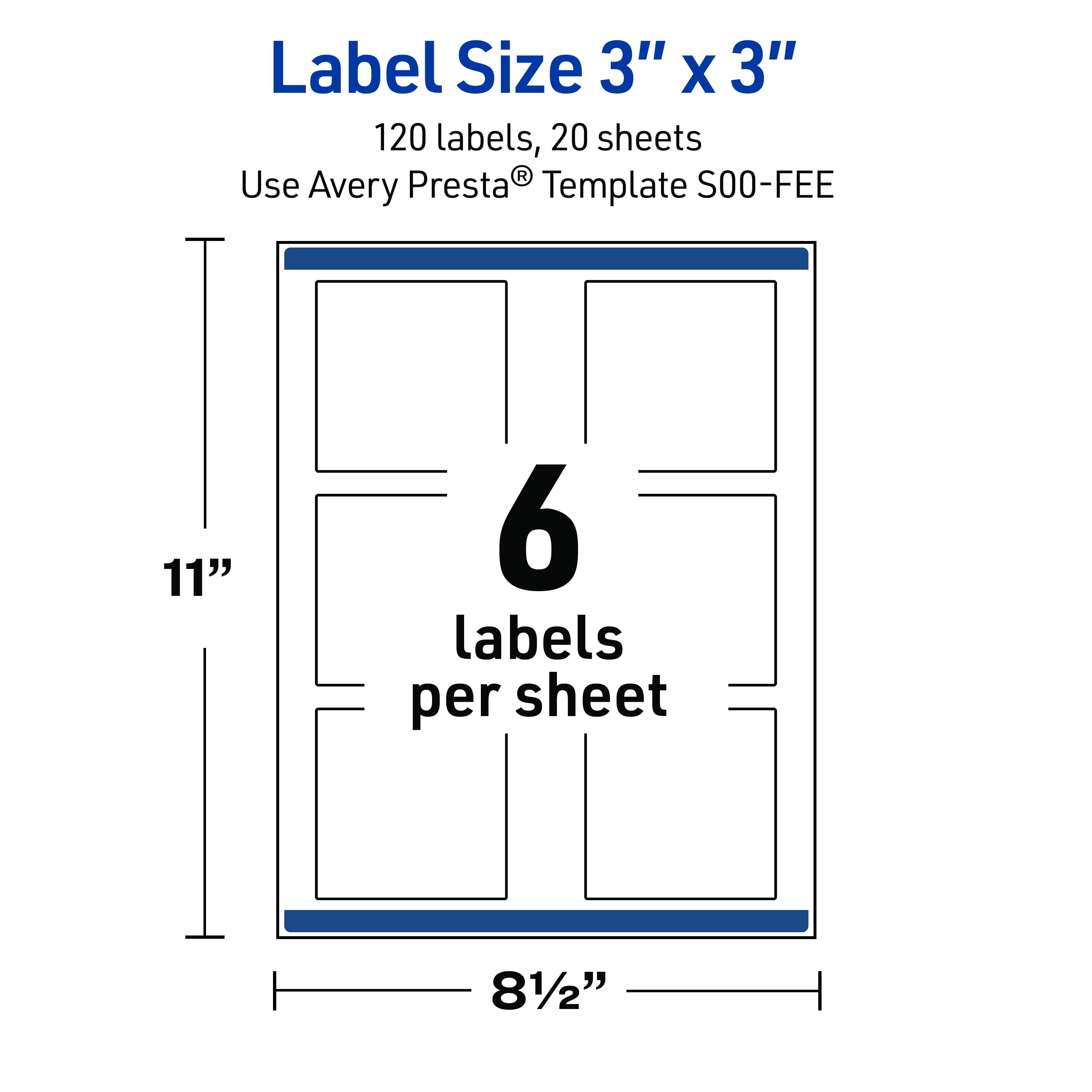 Avery Labels, 3" x 3", Glossy White, Blue/Metallic Gold Frame