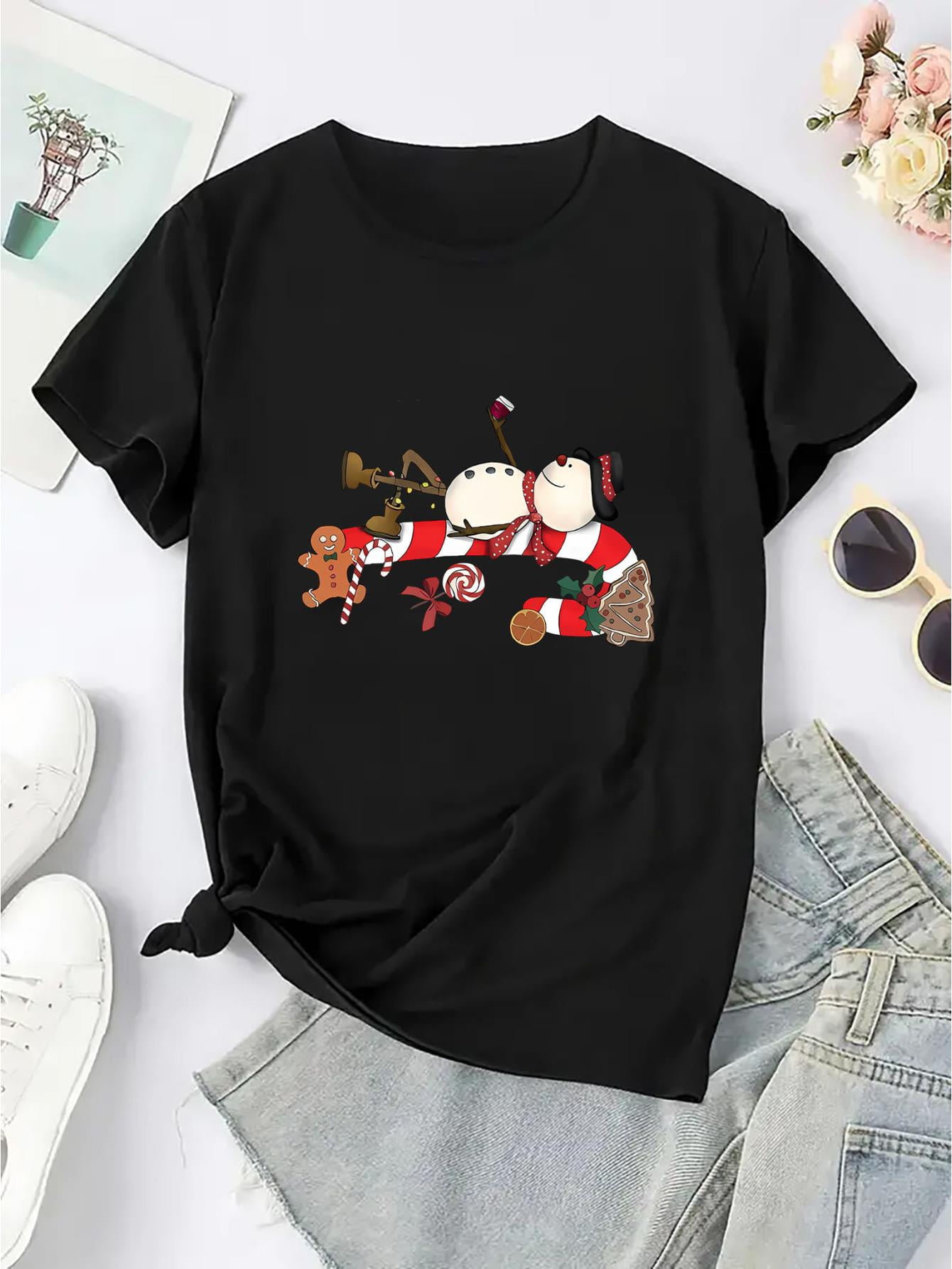 T-Shirts De Noel Femme à Manches Courtes Tee Shirt Noel Femme