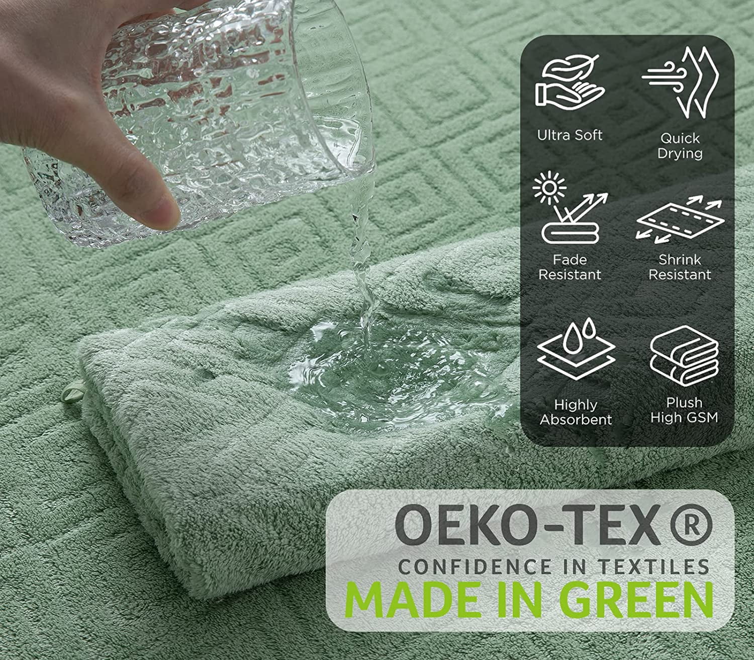 Jessy Home Light Green Bath Towel set of 8, 2 Oversized Bath Towels, 2 Hand Towels, 4 Washcloths-600 GSM Soft Towel Set